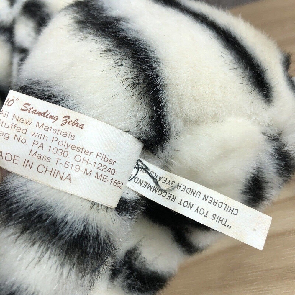 Vintage America Wego Plush Zebra Stuffed Animal 10” Standing Black White #2161 - Picture 8 of 12